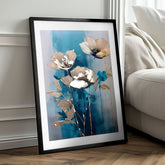 Stenski plakat z EXTRA učinkom - Teal Flowers