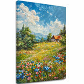 Krajinska slika na platnu Koča v gorah | Akrilne podrobnosti