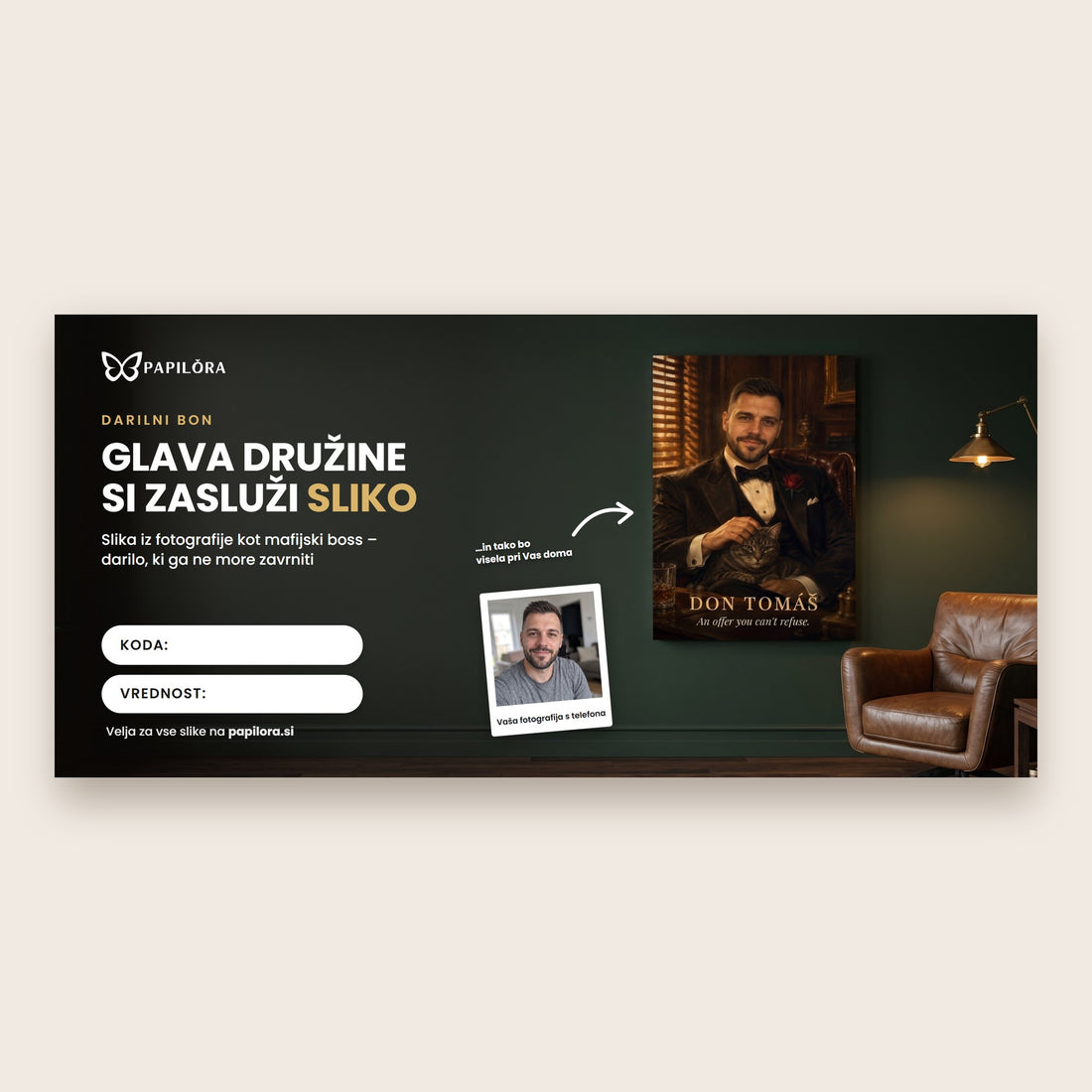 Darilni bon za sliko iz fotografije kot mafijski boss za moškega