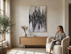 Poslikana slika na steno ABSTRAKT 60x90 cm – ročno poslikana slika v elegantnem interierju (Modern coastal) | wall mockup | premium platno | Papilora.sk