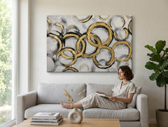 Poslikana slika za steno ABSTRAKT 90x60 cm – ročno poslikana slika v elegantnem interjerju (Bohemian warm) | wall mockup | premium platno | Papilora.sk