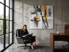 Poslikana slika na steni ABSTRAKT 60x60 cm – ročno poslikana slika v elegantnem interierju (Scandi cream) | wall mockup | premium platno | Papilora.sk