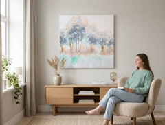 Poslikana slika na steno DREVESA 60x60 cm – ročno poslikana slika v elegantni notranjosti (Window reading) | wall mockup | premium canvas | Papilora.sk