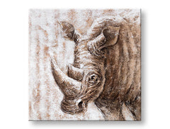 Ročno poslikana stenska slika NOSOROG 70x70 cm – 3D perspektiva platna na lesenem okvirju | 100 % original | akril na platnu ARTMIE | Papilora.sk