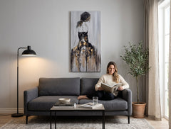 Poslikana slika za steno ŽENSKA 50x100 cm – ročno poslikana slika v elegantnem interjerju (Modern coastal) | wall mockup | premium platno | Papilora.sk