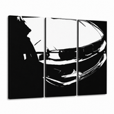 Ročno poslikana POP Art podoba BMW M3 3 kosi bmw – 3D vizualizacija ročno poslikanega platna na belem ozadju. Prevladujoče barve: črna, bela.