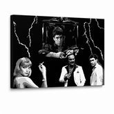 Ročno poslikana slika POP Art AL PACINO 1 kos al15 – 3D vizualizacija ročno poslikanega platna na belem ozadju. Prevladujoče barve: črna, bela, siva.