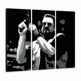 Ročno poslikana slika POP Art Big Lebowski 3 deli bl – 3D vizualizacija ročno poslikanega platna na belem ozadju. Prevladujoče barve: črna, bela, siva.