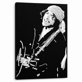 Ročno poslikana slika POP Art Bob Dylan 1 del bd – 3D vizualizacija ročno poslikanega platna na belem ozadju. Prevladujoče barve: črna, bela, siva.