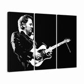 Ročno poslikana slika POP Art Bruce Springsteen 3 kosi – 3D vizualizacija ročno poslikanega platna na belem ozadju. Prevladujoče barve: črna, bela, siva.