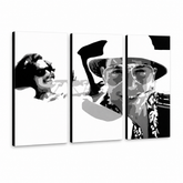 Ročno poslikana slika POP Art Fear and Loathing in Las Vegas 3 kosi lv – 3D vizualizacija ročno poslikanega platna na belem ozadju. Prevladujoče barve: črna, bela, siva.