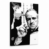 Ročno poslikana slika POP Art GODFATHER 1 kos gfoh – 3D vizualizacija ročno poslikanega platna na belem ozadju. Prevladujoče barve: črna, bela, siva.