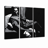 Ročno poslikana slika POP Art GODFATHER 3 kosi bog7 – 3D vizualizacija ročno poslikanega platna na belem ozadju. Prevladujoče barve: črna, siva, bela.
