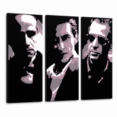 Ročno poslikana slika POP Art GODFATHER 3 kosi god3 – 3D vizualizacija ročno poslikanega platna na belem ozadju. Prevladujoče barve: črna, rožnata, bela.