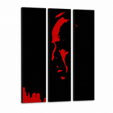 Ročno poslikana slika POP Art Marlon Brando 3 kosi gff – 3D vizualizacija ročno poslikanega platna na belem ozadju. Prevladujoče barve: črna, rdeča.