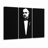 Ročno poslikana slika POP Art Marlon Brando 3 kosi gwr – 3D vizualizacija ročno poslikanega platna na belem ozadju. Prevladujoče barve: črna, bela, rdeča.