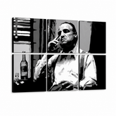 Ročno poslikana slika POP Art MARLON BRANDO 6-delna mb9 – 3D vizualizacija ročno poslikanega platna na belem ozadju. Prevladujoče barve: črna, bela, siva.