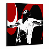 Ročno poslikana slika POP Art Michael Jackson 1 del mj1 – 3D vizualizacija ročno poslikanega platna na belem ozadju. Prevladujoče barve: črna, rdeča, bela.