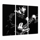 Ročno poslikana slika POP Art Oasis 3 kosi oa2 – 3D vizualizacija ročno poslikanega platna na belem ozadju. Prevladujoče barve: črna, siva, bela, strieborná.