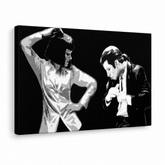 Ročno poslikana slika POP Art Pulp Fiction 1 kos pulp4 – 3D vizualizacija ročno poslikanega platna na belem ozadju. Prevladujoče barve: črna, bela, siva.