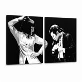Ročno poslikana slika POP Art Pulp Fiction 2 kosa pulp3 – 3D vizualizacija ročno poslikanega platna na belem ozadju. Prevladujoče barve: črna, bela, siva.