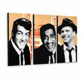 Ročno poslikana slika POP Art Rat Pack 3 kosi rp3 – 3D vizualizacija ročno poslikanega platna na belem ozadju. Prevladujoče barve: črna, bela, oranžna.