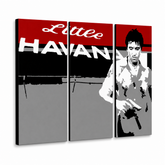 Ročno poslikana slika POP Art Scarface - AL PACINO 3 kos al39 – 3D vizualizacija ročno poslikanega platna na belem ozadju. Prevladujoče barve: rdeča, črna, siva, bela.