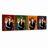 Ročno poslikana slika POP Art Scarface - AL PACINO 4 kosi 200x50cm al37 – 3D vizualizacija ročno poslikanega platna na belem ozadju. Prevladujoče barve: črna, oranžna, rdeča, zelena, vijolična.