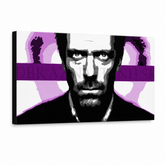 Ročno poslikana umetniška slika POP Art Dr. HOUSE 1 kos 1010 dh – 3D vizualizacija ročno poslikanega platna na belem ozadju. Prevladujoče barve: črna, bela, vijolična, rožnata, siva.