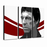 Ročno poslikano slikarstvo POP Art AL PACINO 6 delov al6 – 3D vizualizacija ročno poslikanega platna na belem ozadju. Prevladujoče barve: črna, rdeča, bela.
