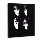 Ročno poslikano slikarstvo POP Art BEATLES 1 kos beat10 – 3D vizualizacija ročno poslikanega platna na belem ozadju. Prevladujoče barve: črna, bela, vijolična.