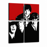Ročno poslikano slikarstvo POP Art BEATLES 4 kosi bea7 – 3D vizualizacija ročno poslikanega platna na belem ozadju. Prevladujoče barve: rdeča, črna, bela, siva.