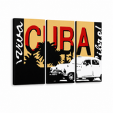 Ročno poslikano slikarstvo POP Art Cuba 3 kosi cuba – 3D vizualizacija ročno poslikanega platna na belem ozadju. Prevladujoče barve: črna, rdeča, oranžna, rumena, bela.