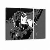 Ročno poslikano slikarstvo POP Art Ian Brown 3 kos ib2 – 3D vizualizacija ročno poslikanega platna na belem ozadju. Prevladujoče barve: črna, bela, siva.
