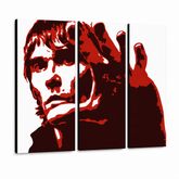 Ročno poslikano slikarstvo POP Art Ian Brown 3 kosi ib3 – 3D vizualizacija ročno poslikanega platna na belem ozadju. Prevladujoče barve: rdeča, črna, bela.