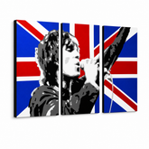 Ročno poslikano slikarstvo POP Art Ian Brown 3 kosi ib4 – 3D vizualizacija ročno poslikanega platna na belem ozadju. Prevladujoče barve: črna, rdeča, modra, bela, siva.