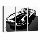 Ročno poslikano slikarstvo POP Art JAGUAR 3 kosi – 3D vizualizacija ročno poslikanega platna na belem ozadju. Prevladujoče barve: črna, bela, siva.