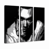 Ročno poslikano slikarstvo POP Art Morrisey 3 kosi kuga – 3D vizualizacija ročno poslikanega platna na belem ozadju. Prevladujoče barve: črna, bela, siva.
