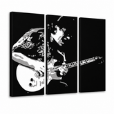 Ročno poslikano slikarstvo POP Art Santana 3 kosi san – 3D vizualizacija ročno poslikanega platna na belem ozadju. Prevladujoče barve: črna, bela, siva.