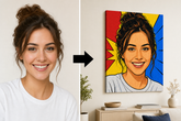 Strip pop-art slika iz fotografije – prej in potem: fotografija spremenjena v pop-art sliko na platnu, Papilora