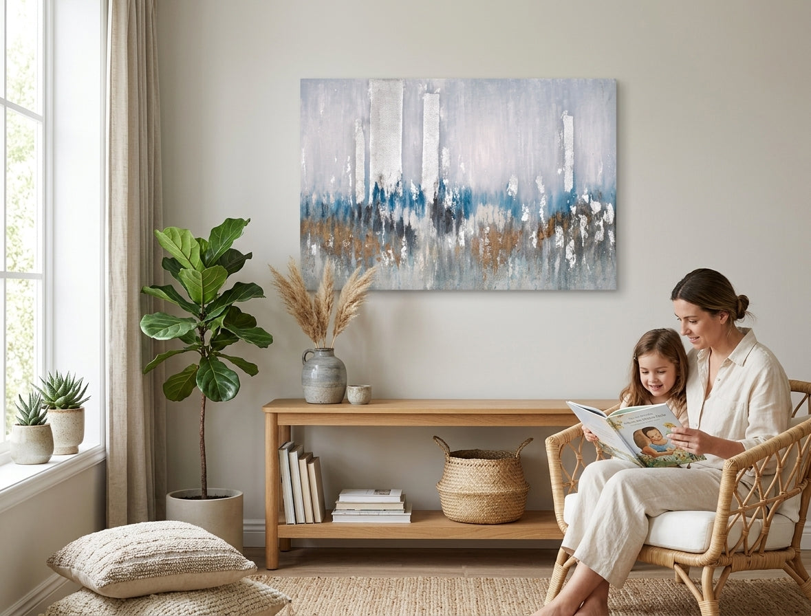 Poslikana slika za steno ABSTRAKT 90x60 cm – ročno poslikana slika v elegantni notranjosti (Bohemian warm) | wall mockup | premium canvas | Papilora.sk