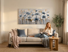 Poslikana slika za steno ROŽE 100x50 cm – ročno poslikana slika v elegantnem interjerju (Scandi cream) | wall mockup | premium canvas | Papilora.sk