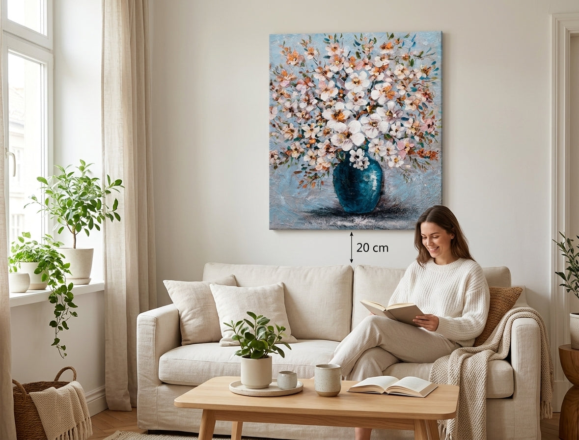 Poslikana slika za steno ROŽE 60x70 cm – ročno poslikana slika v elegantnem interjerju (Golden hour luxe) | wall mockup | premium platno | Papilora.sk