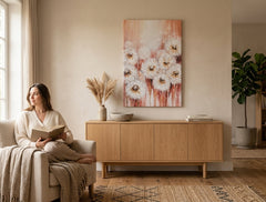 Poslikana slika za steno ROŽE 60x90 cm – ročno poslikana slika v elegantnem interjerju (Bohemian warm) | wall mockup | premium platno | Papilora.sk