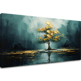 Sodoben stenski dekor Zlati odsev v jezeru - PREMIUM ART - slika 2