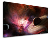 Slika na platnu z motivom planeti in meglica v vesolju – 3D prikaz platna z vidnim lesenim okvirjem, Papilora.