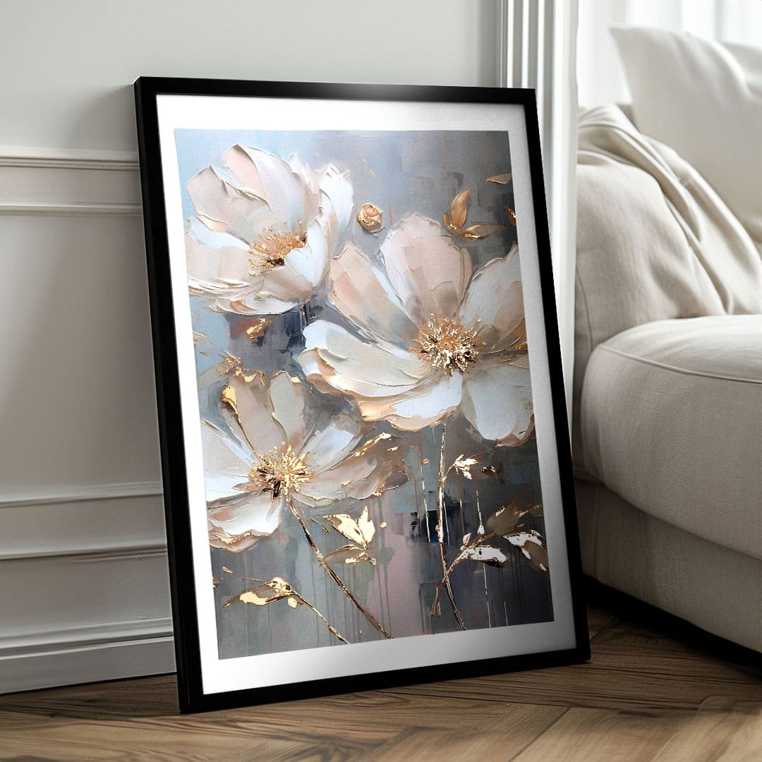 Stenski plakat z učinkom EXTRA - Zlati cvetni listi | različne dimenzije