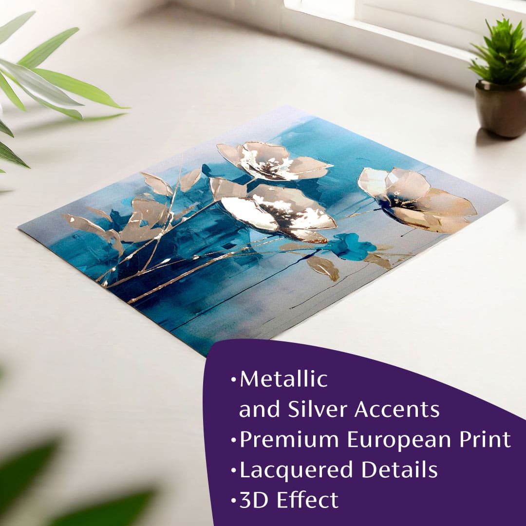 Stenski plakat z EXTRA učinkom - Teal Flowers | različne dimenzije