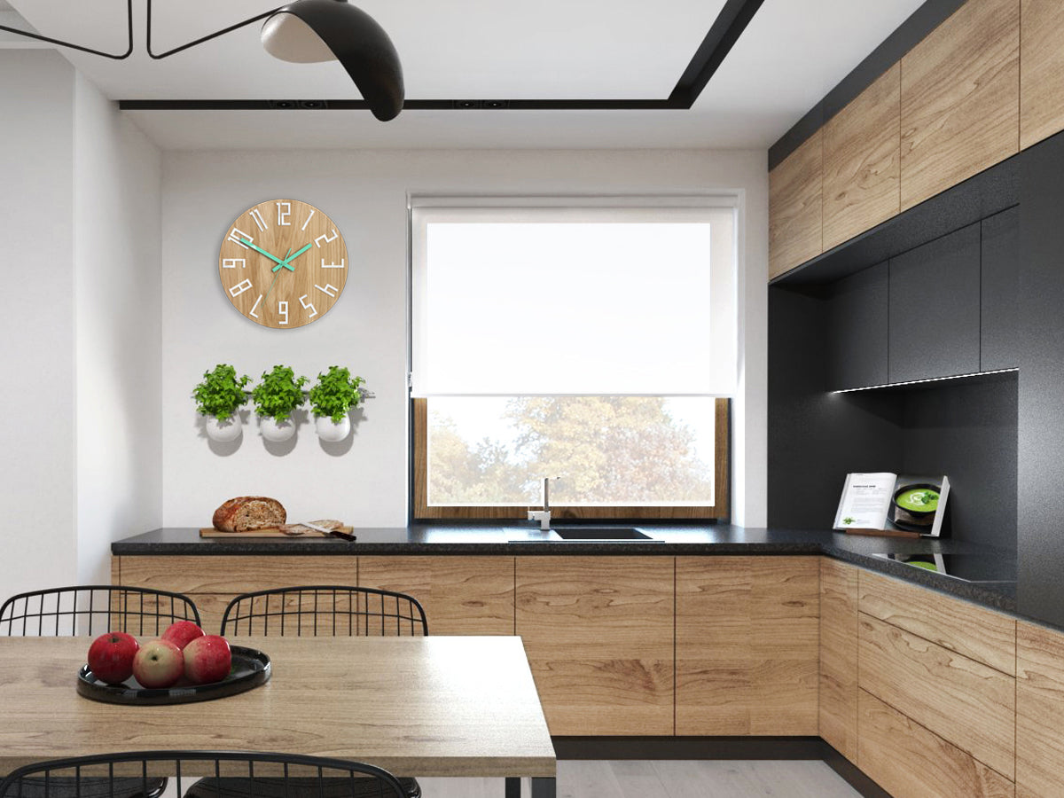 Lesena stenska ura SLIM White-Menthol