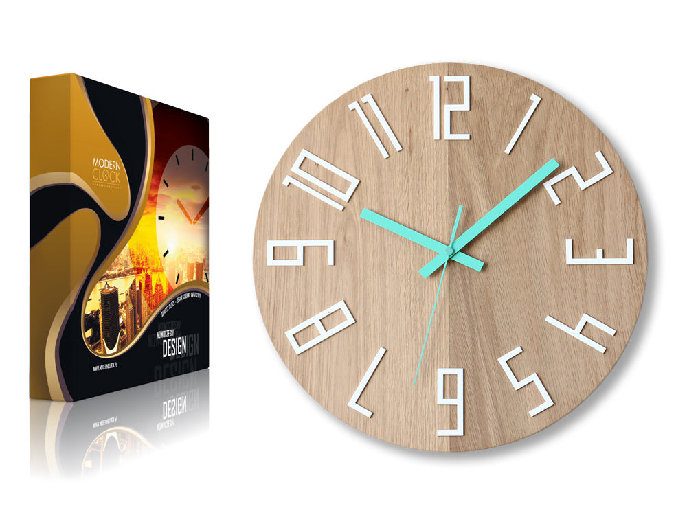 Lesena stenska ura SLIM White-Menthol